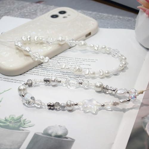 CMVFYL Beaded Camera Wrist Strap, Cute Phone Charms Strap, Pearl Bracelet Wrist Strap, Phone Keychain Decoration for Wallet thumbnail 2