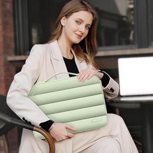 MOSISO 360 Protective 13-14 inch Laptop Case, 13.3 inch Puffy Laptop Sleeve Compatible with MacBook Air 13 13.6 M3 M2 M1/Pro 13/14, HP, Dell, ASUS, Lenovo,Polyester Horizontal Side Open Bag,Sage Green thumbnail 6