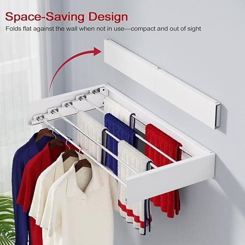 SOLVESTIS Wall Mounted Drying Rack 31.5", Foldable Laundry Drying Rack with Stainless Steel Rods, Retractable Laundry Space Saver for Indoor & Outdoor Use, Include Wall Template thumbnail 3