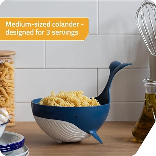 Peleg Design Pastail Medium Pasta Colander – Fun Whale-Shaped Plastic Colander for Draining Pasta, Vegetables, and Fruit. Fun kitchen gadgets. Cute kitchen gift. thumbnail 3