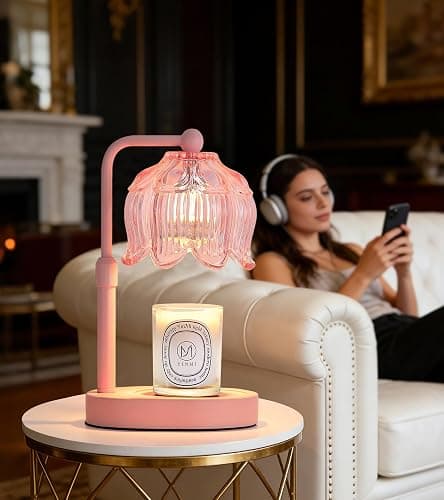 MEIXISUE Pink Flower Candle Warmer Lamp with Timer Dimmer, Adjustable Height No Flame Wax Warmer for Jar Candles, Ideal Gifts for Mom Women, ‌Housewarming New Home Bedroom Decor with 2 Bulbs thumbnail 6