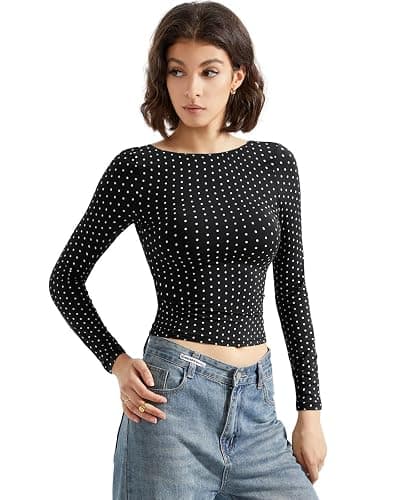 SUUKSESS Women Backless Going Out Tops Double Lined Open Back Basic Long Sleeve thumbnail 2