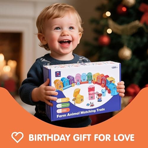 hahaland Toddler Learning Farm Train Set for Toddlers 1-3 Years | Counting Matching & Sorting Montessori Toys, Finger Puppets, Keys to Lock and Unlock Barns Birthday for Baby Boys Girls thumbnail 2