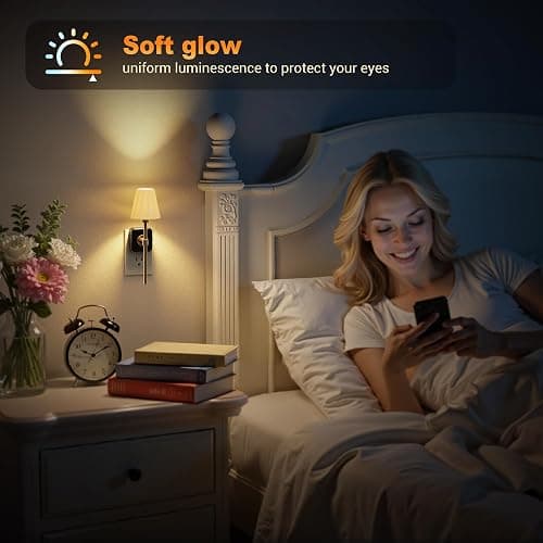 JandCase Night Lights Plug into Wall, Vintage Nightlight with Dusk to Dawn Sensor, 0-100LM Dimmable, Pleated Fabric Beige Lamp for Living Room Bedroom Hallway thumbnail 5
