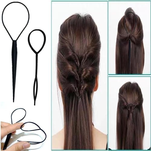 ZVOREI 8Pcs Black Hair Brushes Set with 4Pcs Topsy Tail Tools, Teasing Bristle Brush, Edge Control Brush, and 2Pcs Metal Pin Rat Tail Combs for Women's Hair Styling and Brushing | 4Pcs Topsy Tail Tools, Teasing Bristle Brush, Edge Control Brush, 2Pcs Metal Pin Rat Tail Combs thumbnail 2