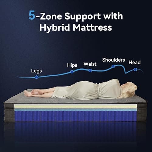 Susalt Queen Mattress, 12 Inch Hybrid Mattress in a Box, Gel Memory Foam, Medium Firm, Edge Support, Motion Isolation, Pressure Relief, Zoned Support Spring, CertiPUR-US Certified, Black & Gray thumbnail 6