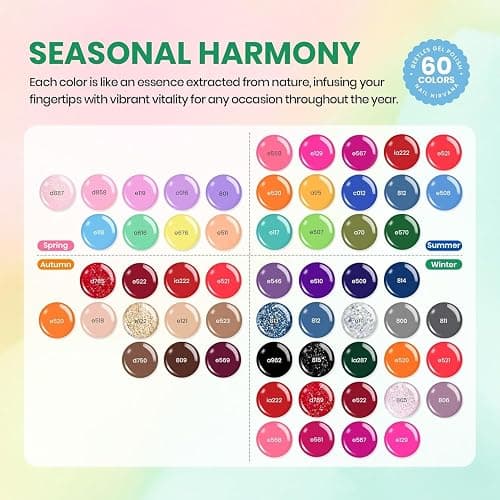 Beetles Winter Gel Nail Polish Set, 70 PCS 60 Colors Red Green Pink Brown Blue Nude Glitter Gel Nail Polish Kit with Base Top Coat for Beginners UV LED Needed DIY Salon Christmas Gifts for Women thumbnail 2