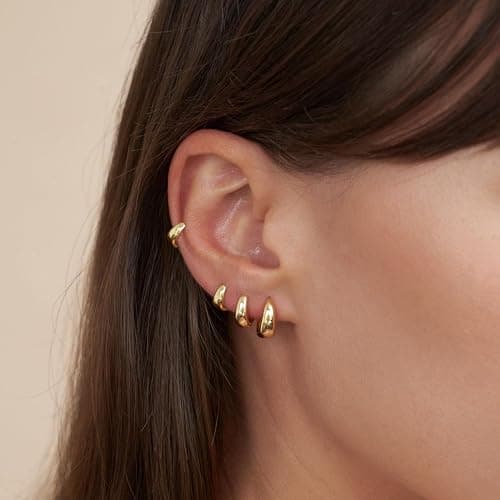 CHESKY 4 Pairs Small Huggie Hoop Earrings for Women - Chunky 14K Gold Plated/Silver Plated Lightweight Earring Stacks Cartilage Hoop Earrings Set for Multiple Piercing Trendy Jewelry thumbnail 9