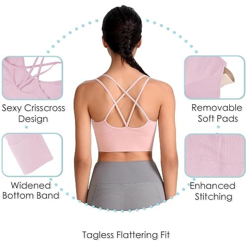 Evercute Cross Back Sport Bras Padded Strappy Criss Cross Cropped Bras for Yoga Workout Fitness Low Impact thumbnail 4