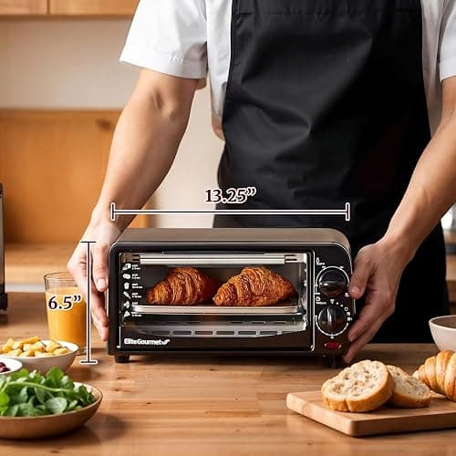 Elite Gourmet ETO236 Compact 2-Slice Toaster Oven, 15-Min Timer, Black | Bake, Broil, Toast & Adjustable Temperature, Countertop Design - fits small kitchens, dorms and RVs thumbnail 3