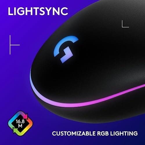 Logitech G203 Wired Gaming Mouse, 8,000 DPI, Rainbow Optical Effect LIGHTSYNC RGB, 6 Programmable Buttons, On-Board Memory, Screen Mapping, PC/Mac Computer and Laptop Compatible - Black thumbnail 6