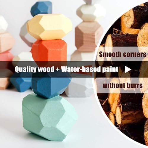 BESTAMTOY 36 PCS Wooden Sorting Stacking Rocks Stones,Sensory Toddler Toys Learning Montessori Toys, Building Blocks Game for Kids 3 4 5 6 Years Boy and Girl Birthday Gifts for Kids thumbnail 6