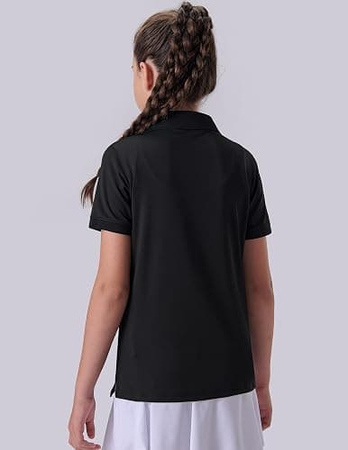 3 Pack Youth Girls' Performance Polo Shirts, Short Sleeve Pique Collared Kids School Uniform Tops - Pink/Black/White - Large thumbnail 3