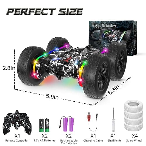 Terucle Rc Cars Toys for Boys Remote Control Car 2.4 GHz Black Toys for Ages 5-7 Kids Toys New Upgraded Strip Lights 360° Rotating Rc Truck Birthday (Black) thumbnail 2