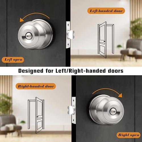 Probrico Privacy Door Knobs Brushed Nickel Finish, Interior Keyless Door Knobs Locks for Bedroom or Bathroom, 4 Pack thumbnail 5