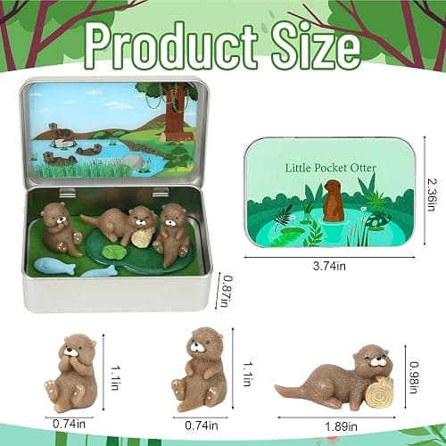 JULEASEL Little Pocket Otter, Cute Otter Friend in Tin Box, Travel Buddy, Gift for Kids, Friends, Coworkers thumbnail 3