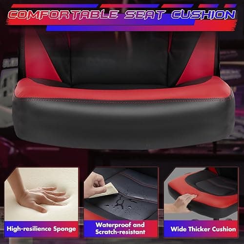 Sweetcrispy Computer Gaming Desk Chair - Ergonomic Office Executive Adjustable Swivel Task PU Leather Racing Chair with Flip-up Armrest for Adults, Kids, Men, Girls, Gamer, Black Red thumbnail 7