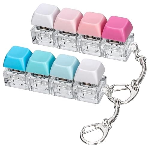 2 PCS Keyboard Fidget Toy, 4-in-1 Keyboard Button Clicker Keychain, Push Bubble Sensory Fidget Toys for Kids Adults to Relief Pass Time (Blue Pink White) - Image 1