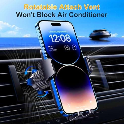 Qifutan Cell Phone Holder for Car Mount Car Vent Phone Mount, 360° Rotatable, Hands-Free Air Vent Holder for iPhone Smartphones Camera Mounts(4-7 Inch) thumbnail 2