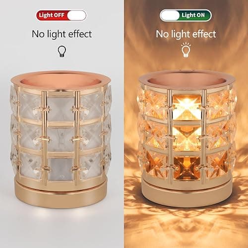 Crystal Wax Melt Warmer Candle Wax Warmer for Scented Wax 2 in 1 Wax Melts Fragrance Warmer Wax Cubes Melter Home Office Deco Night Light Valentines Day Birthday Gifts for Women Mom Girl(02-Gold) thumbnail 4
