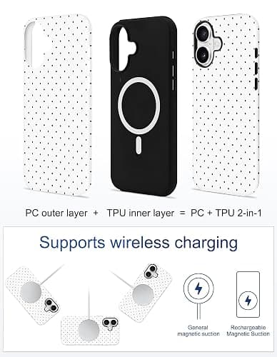 Jusy Compatible with MagSafe Polka Dot Case for iPhone 16e/17e, Cute Aesthetic Polka Dots Magnetic Phone Case, Soft TPU and Hard PC Protective Phone Cover for Women Girls (Matte) - White thumbnail 2
