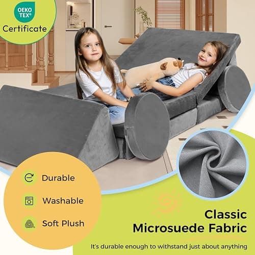 Modular Kids Play Couch 18pcs Toddler Floor Sofa, Sectional Couch for Children Bedroom and Playroom Furniture for Playing, Creativing, Convertible Foam and Floor Cushion for Boys and Girls thumbnail 2
