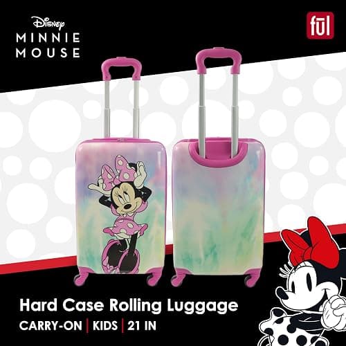 FUL Disney Minnie Mouse 21 Inch Kids Carry On Luggage, Hardshell Rolling Suitcase with Spinner Wheels, Pink thumbnail 4