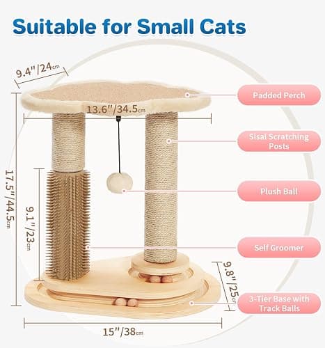 Made4Pets Kitten Toy Scratching Post with Self Groomer for Indoor Cats | Interactive Cat Scratching Post with Self Groomer, Cloud Perch, Natural Sisal Rope and Rolling Ball Track, Modern Home Décor thumbnail 2