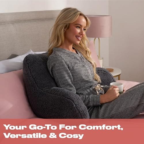 OHS Teddy Reading Pillow with Arms Charcoal Grey, Cuddle Cushion for Adults Soft Cosy Supportive Teddy Pillow with Arms Snuggle Hug Pillows Relaxing at Home thumbnail 2