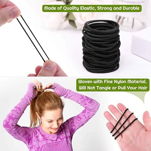 150 Pieces Black Hair Ties for Thick Curly Hair Bulk Hair Ties Ponytail Holders Hair Elastics Bands for Women or Men (4mm) thumbnail 3