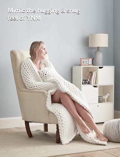 YnM Chunky Throw Blanket, Medium-Weight, Hand Knitted, Skin Friendly, Ventilated and Breathable, Machine Washable, Home Décor Piece for Couch, Sofa and Bed (White, 40x50 Inch) thumbnail 8