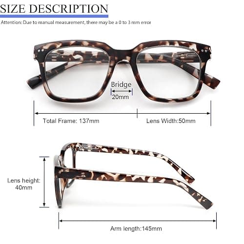 MMOWW 3 Pack Square Reading Glasses with Spring Hinges Oprah Style Blue Light Blocking Computer Readers for Women Men thumbnail 3