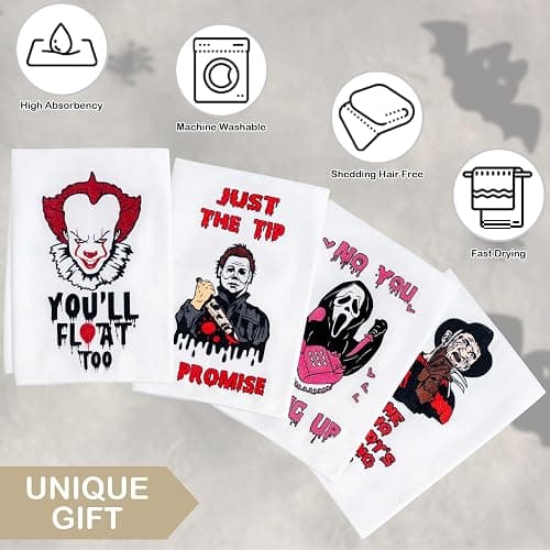 4 Pack Horror Movie Character Kitchen Dish Towels Set - 23 x 15 Inch Terrifier Merch for Halloween Movie Collection, Horror Tea Towels Gifts for Women, Scream Merchandise Gifts for Michael Myers Decor thumbnail 5