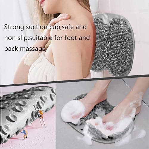 Shower Foot and Back Scrubber Mat,Wall Mounted Shower Foot Scrubber with Suction Cups,Exfoliating Silicone Massage Foot Cleaner for Shower(Grey) thumbnail 4