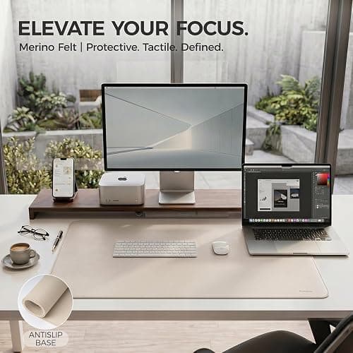 PROMATTOO Large Desk Pad Non-Slip Desk Mat Protector for Keyboard Mouse Waterproof Vegan Leather Surface Faux Leather Laptop Mat Smooth Mouse Pad Premium Gift Tube Warm Beige 23.6" x 13.7" thumbnail 6