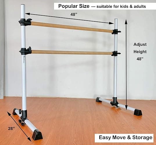 MARFULA 4 Ft Portable Wood Ballet Barre Ballet Bar Dance Barre Freestanding with Carry Bag thumbnail 2