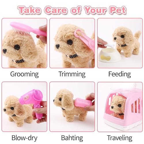 Volmop 14PCS Dog Toys for Kids, Walking Barking Electronic Interactive Plush Puppy Toy with Carrier and Accessories, Pet Care Toy Set for Kids, for Girls and Boys 3 4 5 6+ Year Old thumbnail 4
