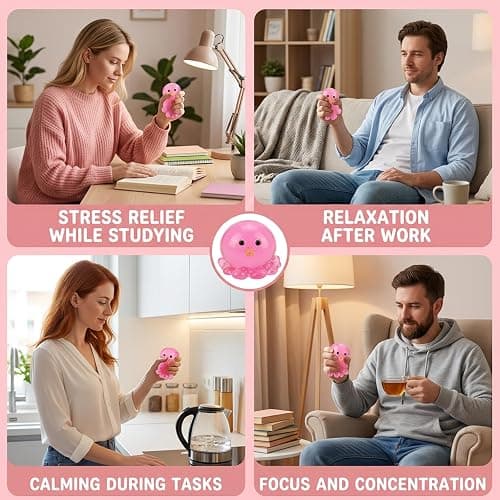 GWZTIO Octopus Squishies, Octopus Stress Ball, Fidget Tool for Study Concentration and Office Stress Relief, Octopu Sensory Tool for Anxiety Management and Travel Entertainment (Rose Red) thumbnail 7