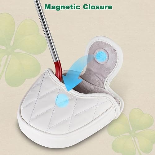 Golf Magnetic Putter Headcover, Four-Leaf Clover Putter Cover for Blade & Mallet, White thumbnail 5