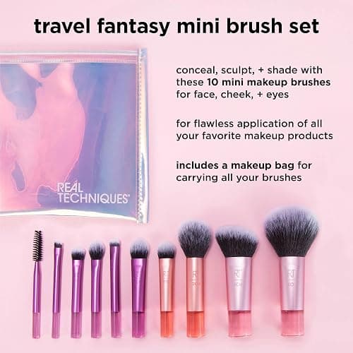 Real Techniques Kit de mini-pinceaux Real Technique Travel Fantasy, pinceaux de maquillage pour fard à paupières, surligneur, contour,ensemble de 11 pièces thumbnail 2