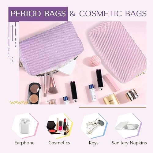 Likesing Tampon Holder for Purse, Corduroy Period Bag Sanitary Napkin Storage Bag for Girls Womens, Portable Feminine Emergency Pad Period Pouch(Black) thumbnail 4