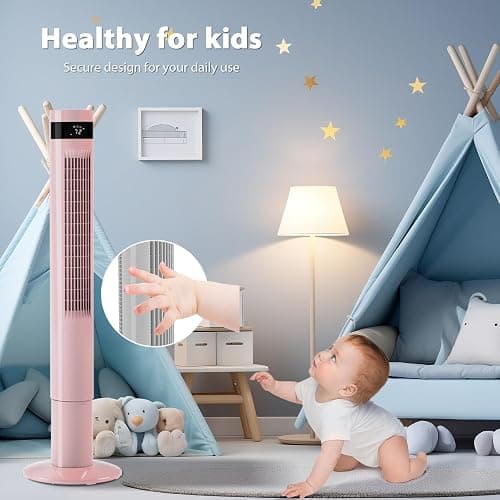 Antarctic Star 43 inch Tower Fan Portable Electric Oscillating Fan Quiet Remote Control Bladeless Floor Fan 3-Spped Wind Mode 12H Timer Bedroom Office Pink thumbnail 5