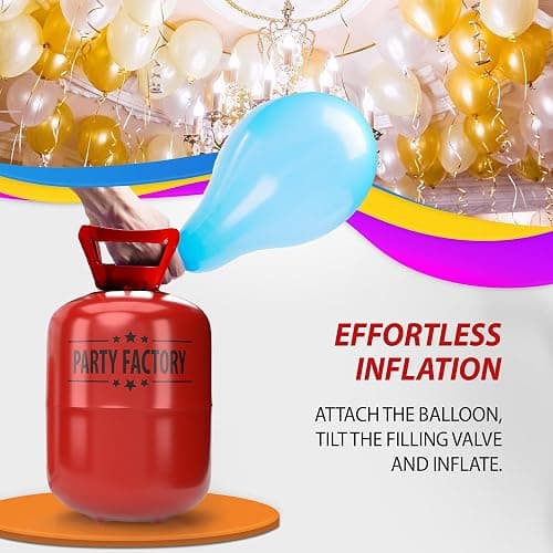 Party Factory – Helium Tank - 1x 140 liters for up to 20 assorted balloons (latex, LED & foil) – Party birthday decoration disposable gas cylinder – bendable filling valve – For decorative occasions thumbnail 6