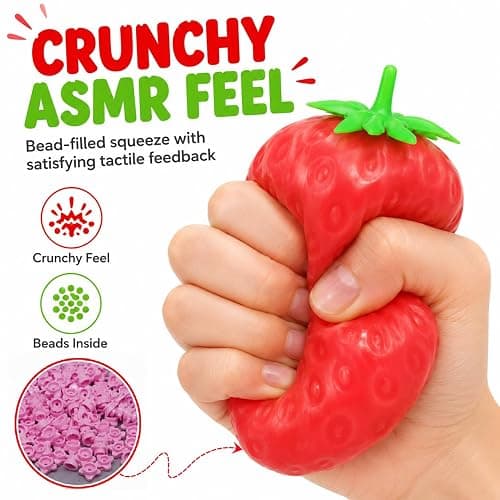 Crunchy Strawberry Squishy ASMR Squeeze Stress Relief Fidget Adults | Crunchy ASMR Experience, Soft Flexible Texture, Satisfying Hand Squeeze for Relaxation, Office Desk Accessory and Adult Gift thumbnail 2
