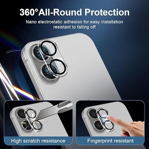 NEW'C 3x Screen Protector for iPhone 16 Plus (6.7 inches)+ 3x Camera Lens Protector, Sensor Protection, Case Friendly Tempered Glass Film + Dust Plug- Easy installation tool include thumbnail 4