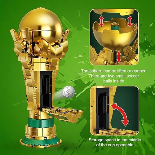 Soccer Trophy Building Set for Kids 8+ (446 Pieces) – STEM Golden Football Cup Model with Opening Sphere & Hidden Mini Balls – Collectible Display for Home Office Desk, Birthday Gift for Sports Fans thumbnail 5