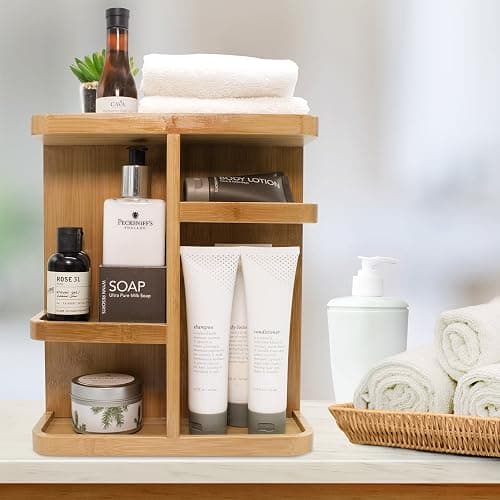 Sorbus 360° Makeup Organizer - Bamboo Wood Make Up Storage Carousel for Cosmetics, Skin Care Rotating Makeup Organizer for Vanity, Bathroom Storage thumbnail 7