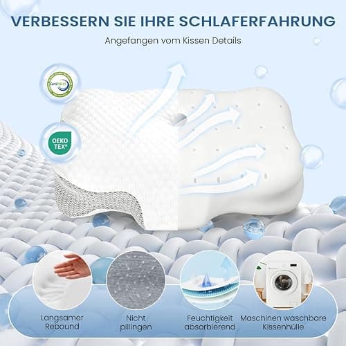 Dozion Nackenkissen Kopfkissen Memory Foam Kissen, Ergonomisches Kopfkissen Seitenschläferkissen,Halswirbelkissen Stützendes Nackenkissen Schlaf Kissen Pillow für Seiten Rücken & Bauchschläfer(1 Pcs) thumbnail 6