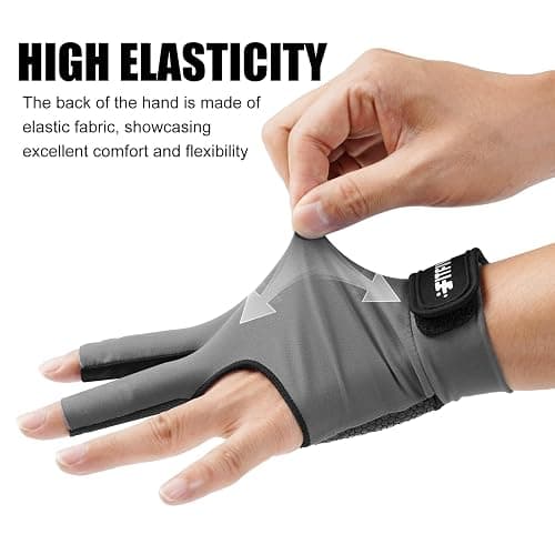 FITFIV Billiard Pool Glove for Left Hand 3 Finger, Durable Double Stitching, Snooker Cue Sport Glove Adjustable Popular Sizes for Men & Women thumbnail 2