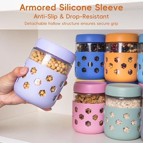 Gemice 6-Pack 16oz Glass Mason Jars with Silicone Sleeves, Airtight BPA-Free Overnight Oats Containers with Lids, Dishwasher Safe Leak-Proof Meal Prep Jars for Chia Pudding, Yogurt, Snacks thumbnail 3